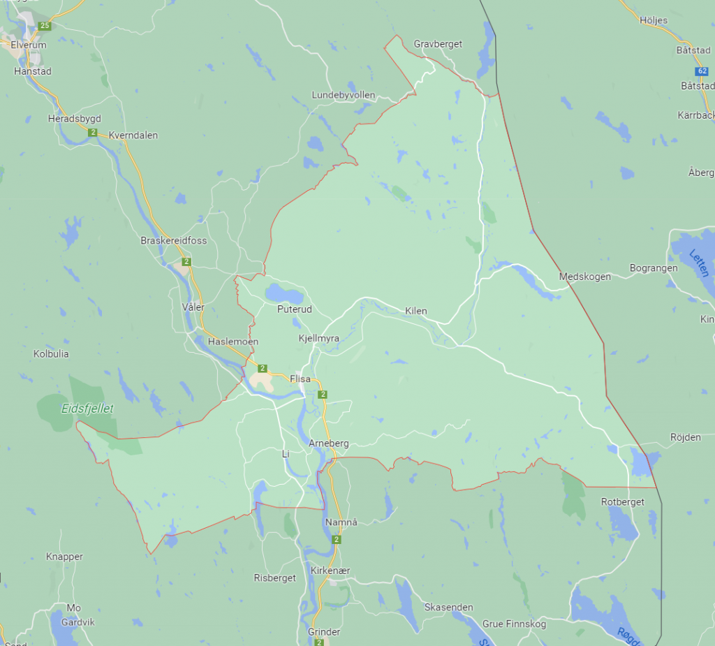 Kart over Åsnes.